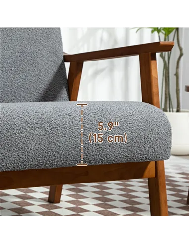 HOMCOM Armchair with Wide Seat, Boucle Accent Chair, Grey 83B-035V70GY
