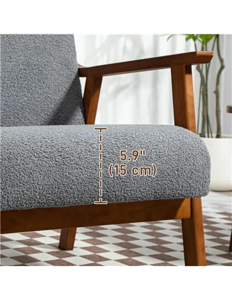 HOMCOM Armchair with Wide Seat, Boucle Accent Chair, Grey 83B-035V70GY