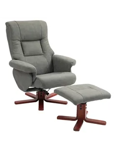 HOMCOM Faux Microfibre Leather Manual Recliner and Footstool Set - Grey