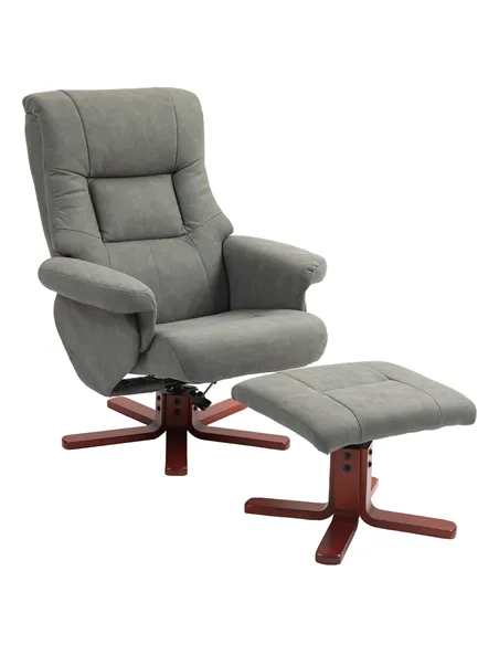 HOMCOM Faux Microfibre Leather Manual Recliner and Footstool Set - Grey