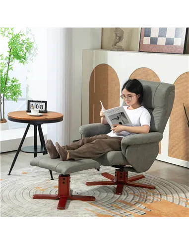 HOMCOM Faux Microfibre Leather Manual Recliner and Footstool Set - Grey 83B-034V70GY