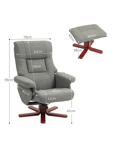 HOMCOM Faux Microfibre Leather Manual Recliner and Footstool Set - Grey 83B-034V70GY