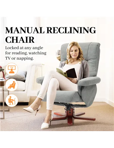 HOMCOM Faux Microfibre Leather Manual Recliner and Footstool Set - Grey 83B-034V70GY