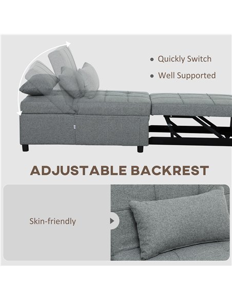 HOMCOM Four-In-One Single Sleeper Chair - Dark Grey