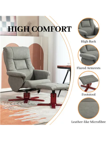 HOMCOM Faux Microfibre Leather Manual Recliner and Footstool Set - Grey 83B-034V70GY