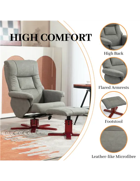 HOMCOM Faux Microfibre Leather Manual Recliner and Footstool Set - Grey 83B-034V70GY