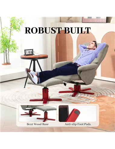 HOMCOM Faux Microfibre Leather Manual Recliner and Footstool Set - Grey 83B-034V70GY