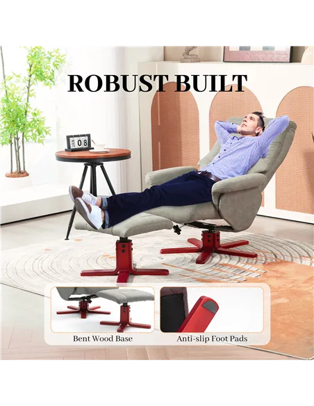 HOMCOM Faux Microfibre Leather Manual Recliner and Footstool Set - Grey 83B-034V70GY