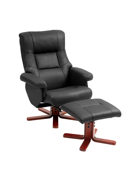 HOMCOM Faux Microfibre Leather Manual Recliner and Footstool Set - Black