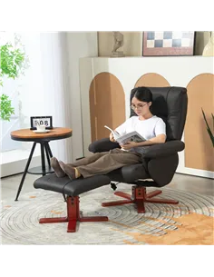 HOMCOM Faux Microfibre Leather Manual Recliner and Footstool Set - Black 2