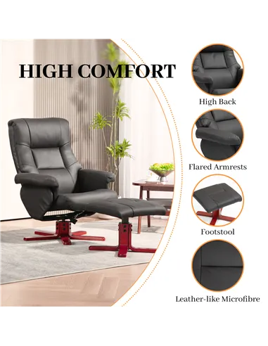 HOMCOM Faux Microfibre Leather Manual Recliner and Footstool Set - Black 83B-034V70BK