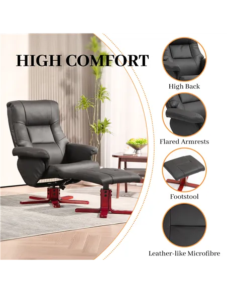HOMCOM Faux Microfibre Leather Manual Recliner and Footstool Set - Black 83B-034V70BK