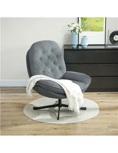 HOMCOM Armchair with 360 Degree Swivel and Wide Padded Seat, Grey 83B-043V70GY