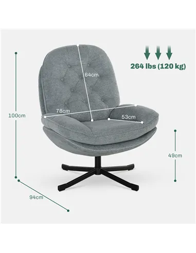 HOMCOM Armchair with 360 Degree Swivel and Wide Padded Seat, Grey 83B-043V70GY