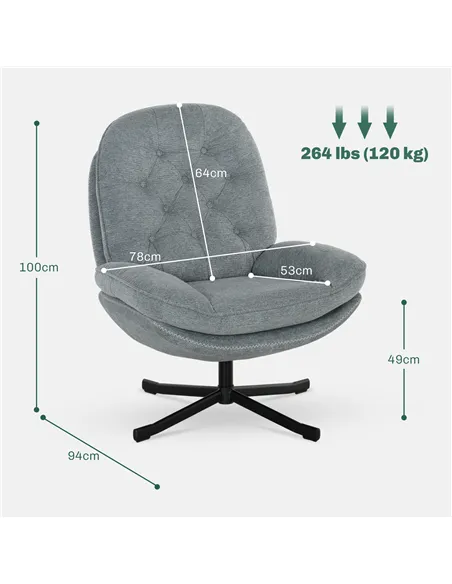 HOMCOM Armchair with 360 Degree Swivel and Wide Padded Seat, Grey 83B-043V70GY