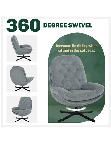 HOMCOM Armchair with 360 Degree Swivel and Wide Padded Seat, Grey 83B-043V70GY