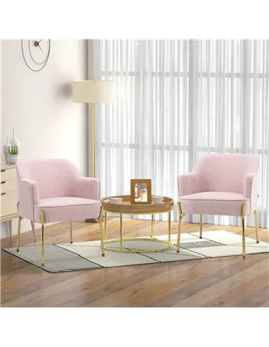 HOMCOM Luxe Pink Accent Chair Set with Gold Legs 839-P042