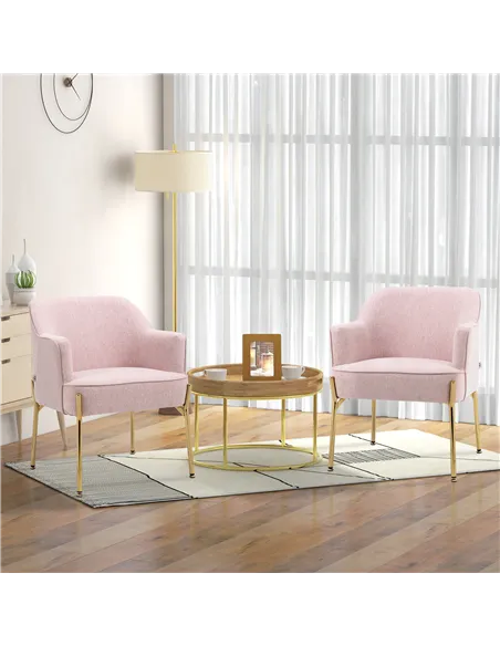 HOMCOM Luxe Pink Accent Chair Set with Gold Legs 839-P042