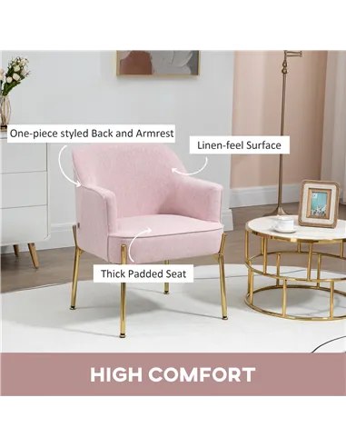HOMCOM Luxe Pink Accent Chair Set with Gold Legs 839-P042