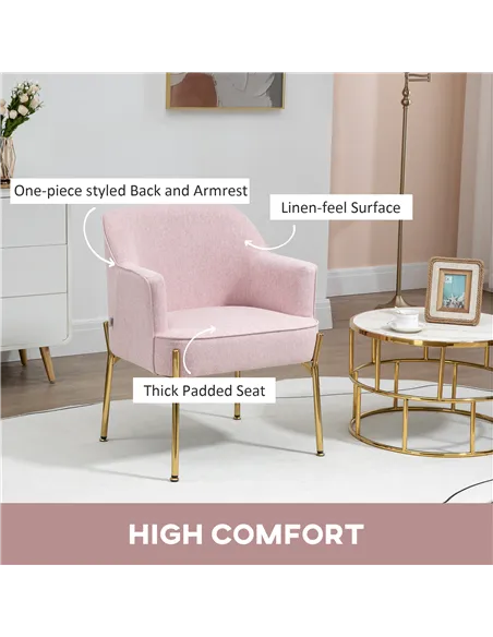 HOMCOM Luxe Pink Accent Chair Set with Gold Legs 839-P042