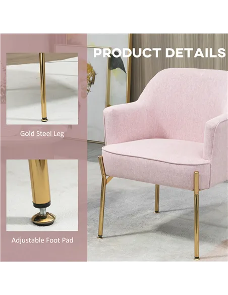 HOMCOM Luxe Pink Accent Chair Set with Gold Legs 839-P042