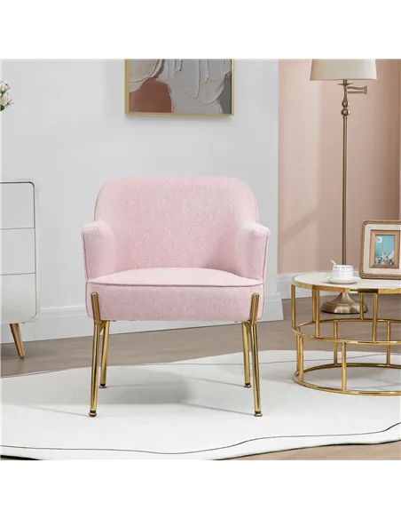 HOMCOM Luxe Pink Accent Chair Set with Gold Legs 839-P042