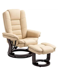 HOMCOM Faux Leather 135° Reclining Chair and Footstool - Beige