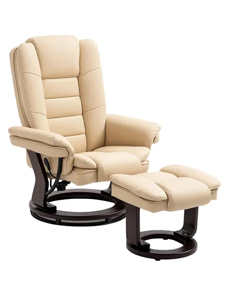 HOMCOM Faux Leather 135° Reclining Chair and Footstool - Beige