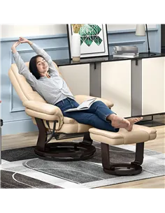 HOMCOM Faux Leather 135° Reclining Chair and Footstool - Beige 2