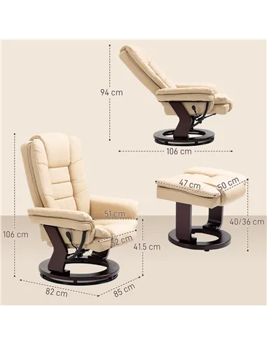 HOMCOM 360° Swivel Recliner Chair & Footstool Set - Beige 839-165V71BG