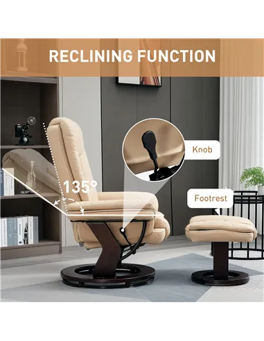 HOMCOM 360° Swivel Recliner Chair & Footstool Set - Beige 839-165V71BG