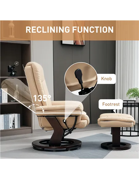 HOMCOM 360° Swivel Recliner Chair & Footstool Set - Beige 839-165V71BG