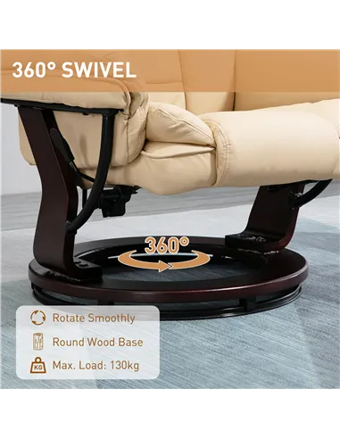 HOMCOM 360° Swivel Recliner Chair & Footstool Set - Beige 839-165V71BG
