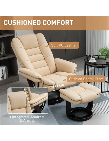 HOMCOM 360° Swivel Recliner Chair & Footstool Set - Beige 839-165V71BG
