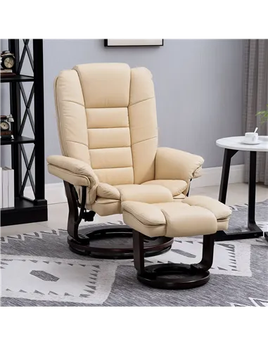 HOMCOM 360° Swivel Recliner Chair & Footstool Set - Beige 839-165V71BG