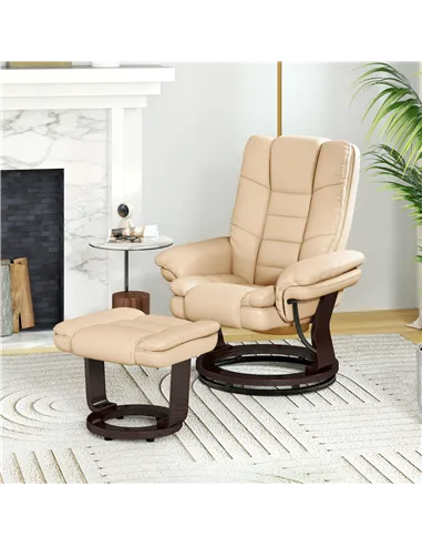 HOMCOM 360° Swivel Recliner Chair & Footstool Set - Beige 839-165V71BG