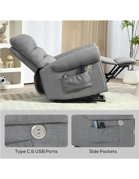 HOMCOM Rise and Recline Electric Massage Armchair - Grey 713-170V70GY