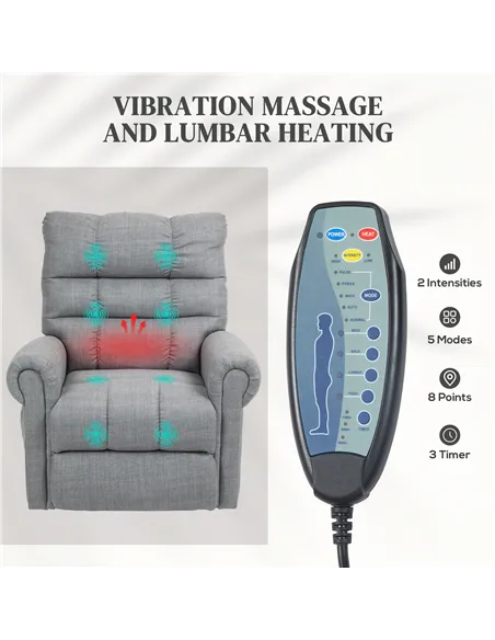 HOMCOM Rise and Recline Electric Massage Armchair - Grey 713-170V70GY