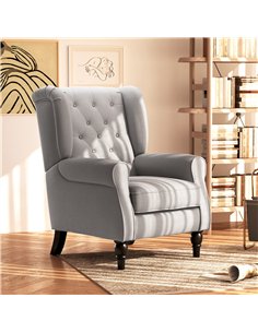 HOMCOM Retro Accent Chair, Wingback Armchair with Wood Frame Button Tufted Design for Living Room Bedroom, Grey 2
