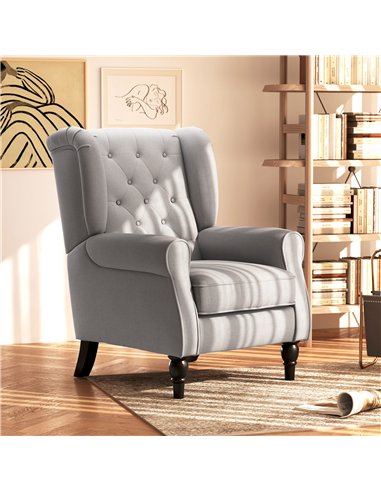 HOMCOM Retro Accent Chair, Wingback Armchair with Wood Frame Button Tufted Design for Living Room Bedroom, Grey