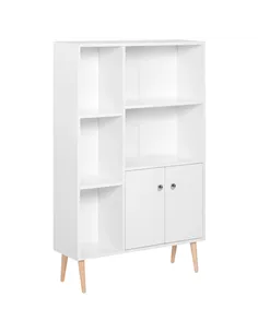 HOMCOM Sideboard Storage Cabinet Cupboard, Open Bookcase with 2 Doors 5 Compartments Wooden Modern Style for Living Room Bedroom