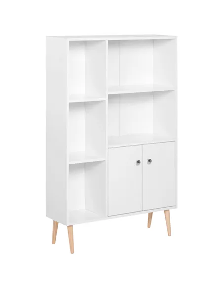 HOMCOM Sideboard Storage Cabinet Cupboard, Open Bookcase with 2 Doors 5 Compartments Wooden Modern Style for Living Room Bedroom