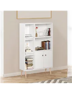 HOMCOM Sideboard Storage Cabinet Cupboard, Open Bookcase with 2 Doors 5 Compartments Wooden Modern Style for Living Room Bedroom 2