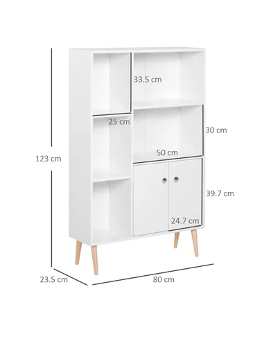 HOMCOM Sideboard Storage Cabinet Cupboard, Open Bookcase with 2 Doors 5 Compartments Wooden Modern Style for Living Room Bedroom