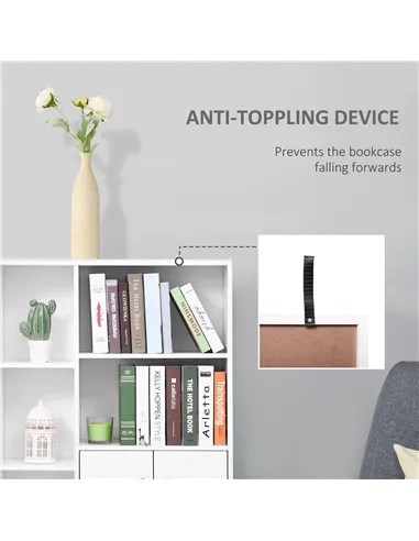 HOMCOM Sideboard Storage Cabinet Cupboard, Open Bookcase with 2 Doors 5 Compartments Wooden Modern Style for Living Room Bedroom