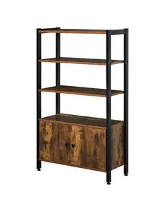HOMCOM Industrial Bookshelf, Storage Cabinet with 3-Tier with Doors, for Home Office, Living Room Rustic Brown