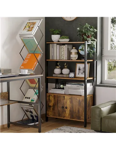 HOMCOM Industrial Bookshelf, Storage Cabinet with 3-Tier with Doors, for Home Office, Living Room Rustic Brown