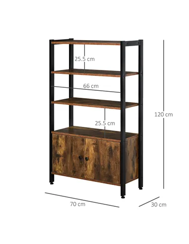 HOMCOM Industrial Bookshelf, Storage Cabinet with 3-Tier with Doors, for Home Office, Living Room Rustic Brown