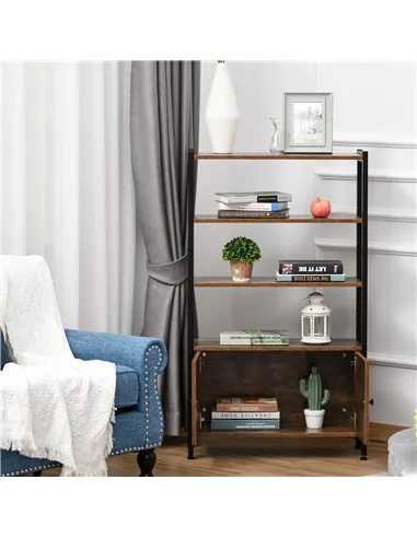 HOMCOM Industrial Bookshelf, Storage Cabinet with 3-Tier with Doors, for Home Office, Living Room Rustic Brown