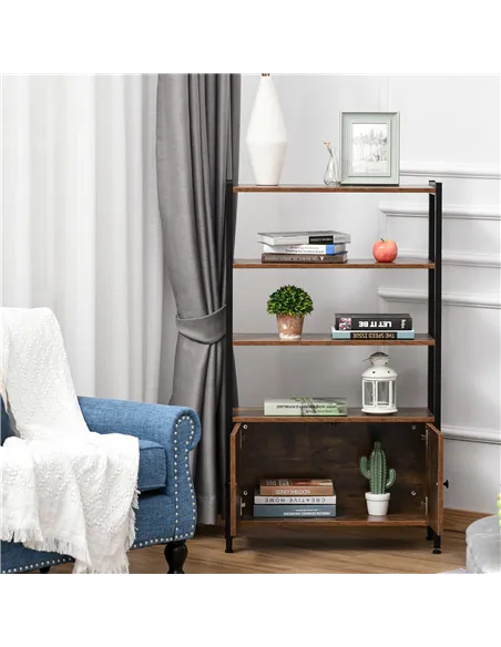 HOMCOM Industrial Bookshelf, Storage Cabinet with 3-Tier with Doors, for Home Office, Living Room Rustic Brown